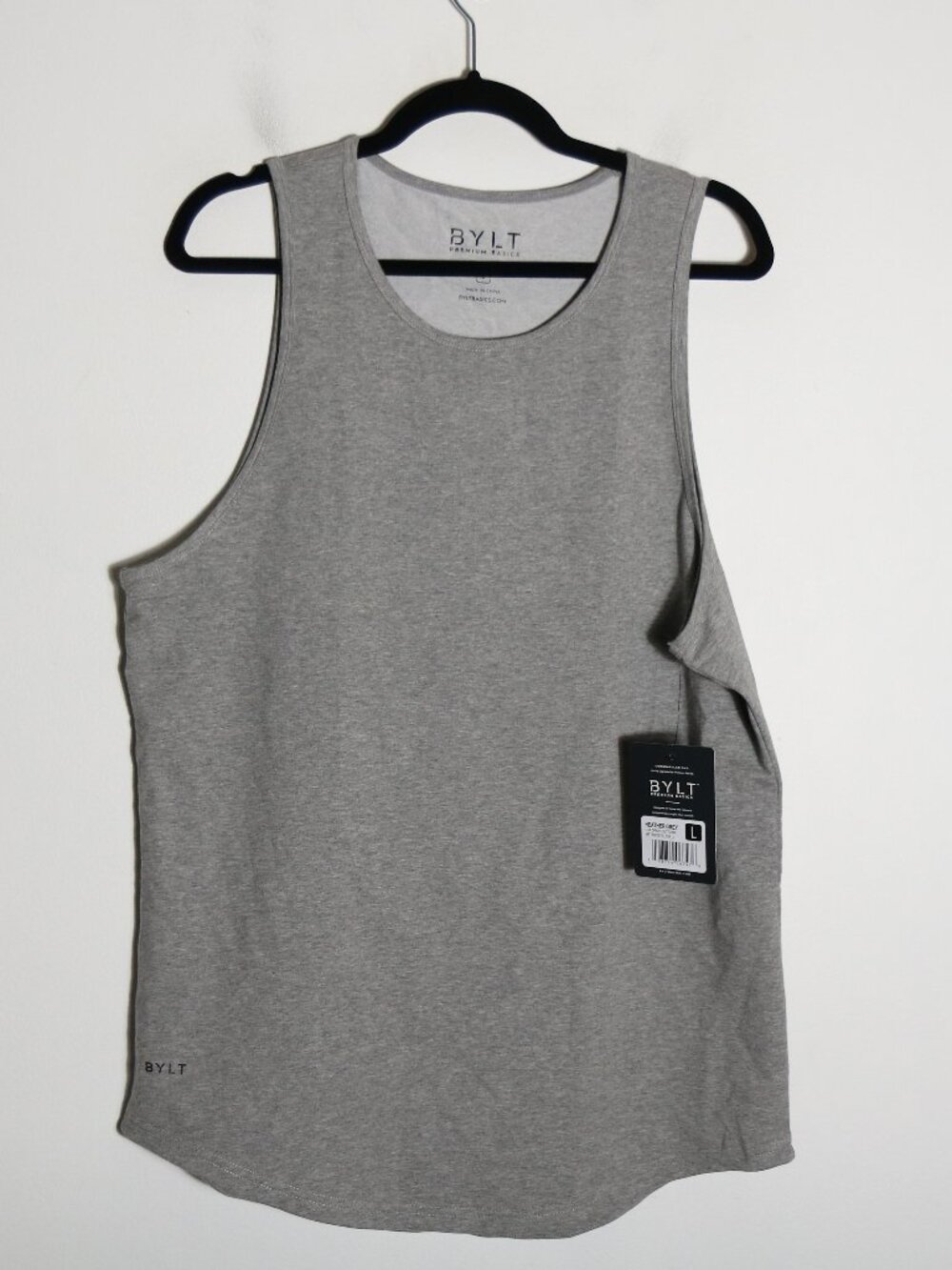 BYLT Basics LUX Drop Cut Tank Mens Large Heather Grey Athletic Stretch Workout